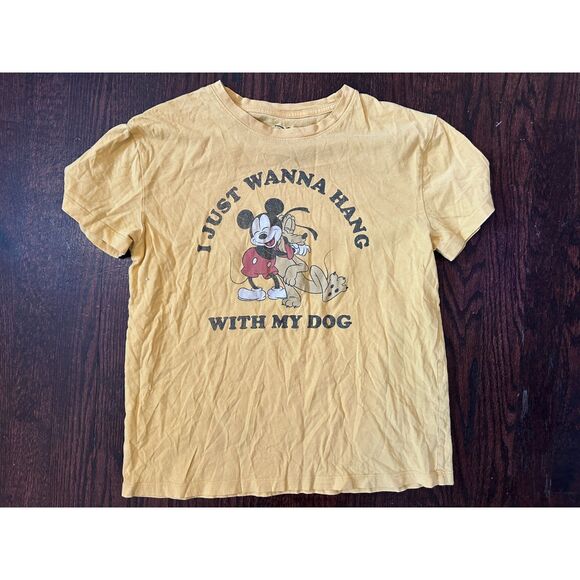 Disney I Just Wanna Hang With My Dog Yellow T Shirt Size Small - Picture 1 of 3